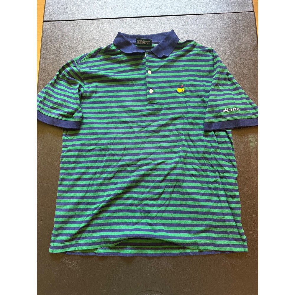 Masters Collection Golf Polo Shirt Mens Large Green Navy Striped Pima Cotton